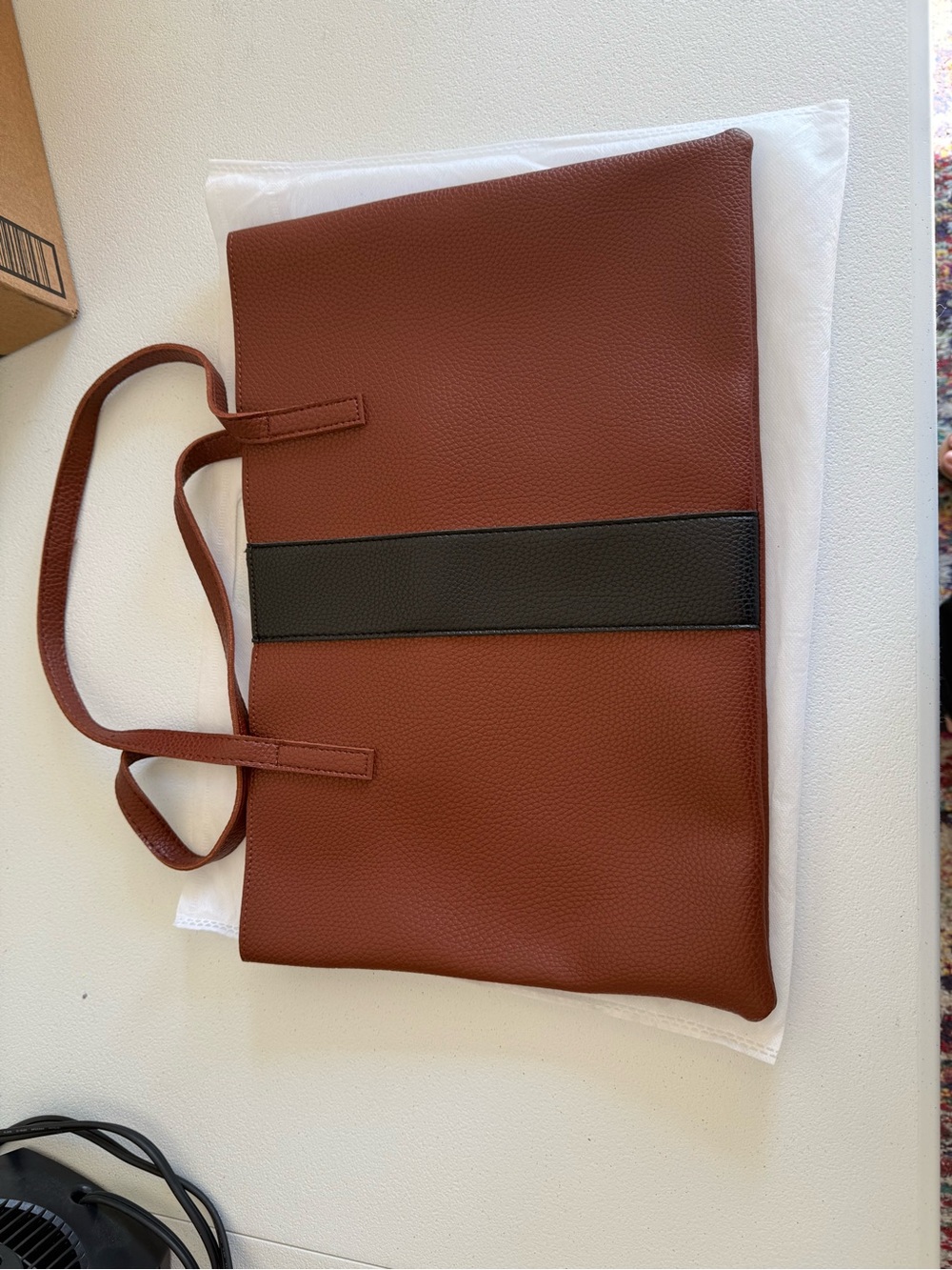 Vince Camuto Rust Brown Tote with Black Center Stripe